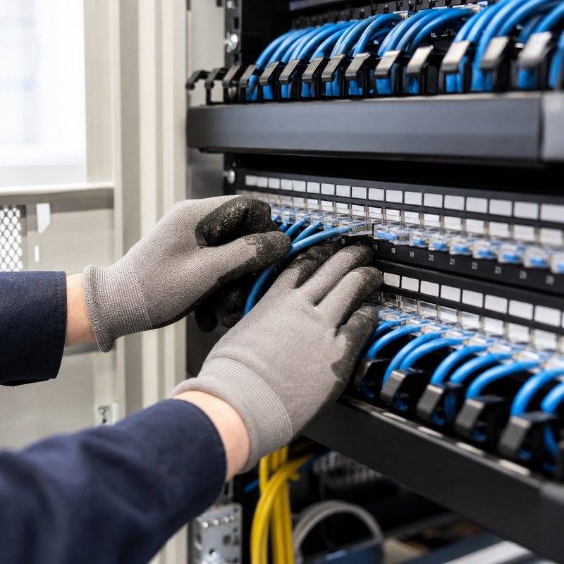 Neatly terminated data cabling inside a network rack