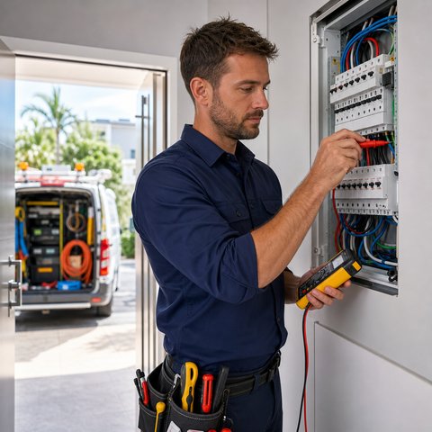 Emergency electrician testing a switchboard