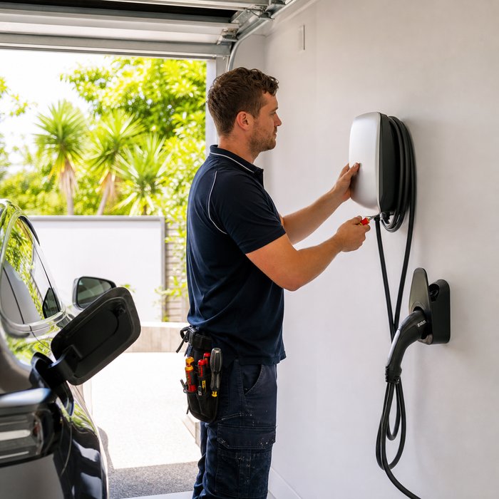 Electrician installing a residential EV charger