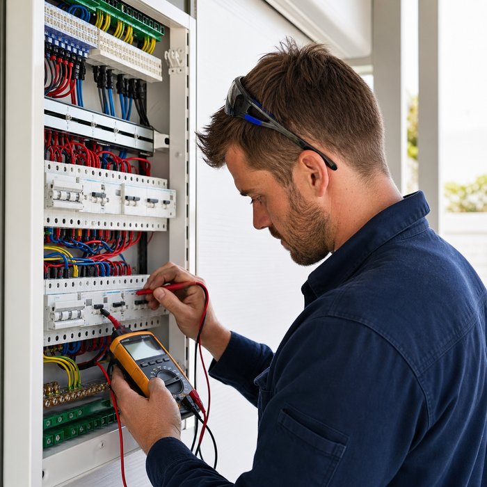 Electrician testing a newly upgraded switchboard